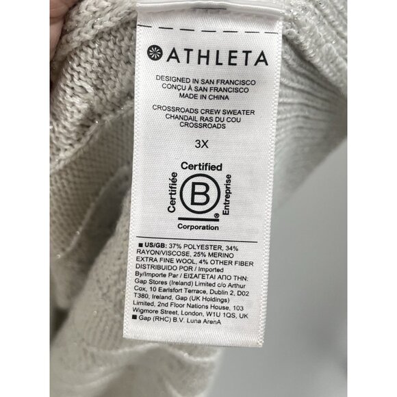 Athleta Crossroads Hawthorn Textured Cable Knit Crew Neck Sweater Merino Wool 3X - Picture 6 of 7